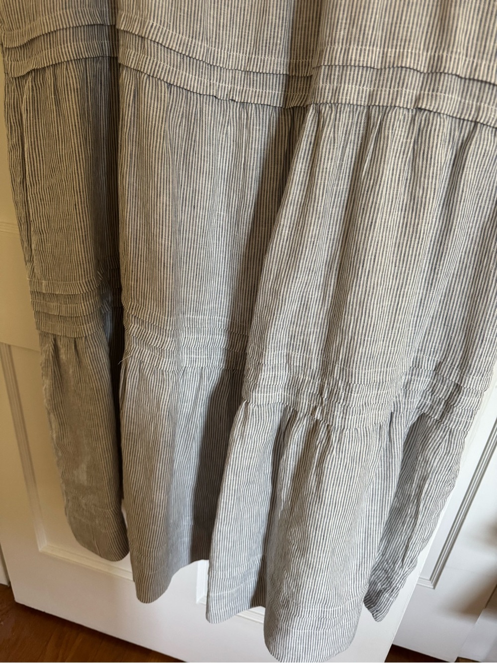 Quince - 100% European Linen Tiered Maxi Dress, Blue Pinstripe - Picture 9 of 9